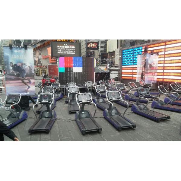 A group of new treadmills in a city. A group of new treadmills in a city.