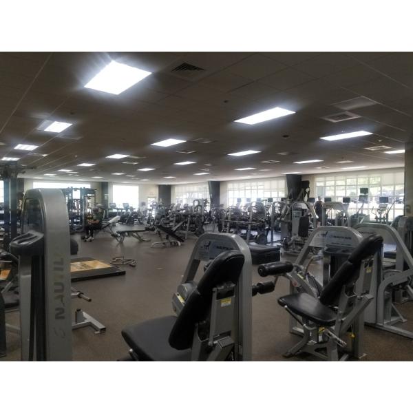 A spacious room equipped with new and remanufactured gym equipment. A spacious room equipped with new and remanufactured gym equipment.