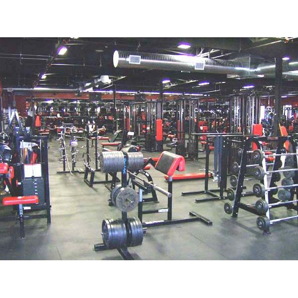 A gym with both new and remanufactured weights and equipment.