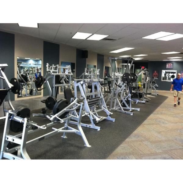 A gym equipped with a variety of new and remanufactured gym equipment. A gym equipped with a variety of new and remanufactured gym equipment.