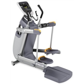 A new Precor AMT 835 with Open Stride w/P30 Console - Serviced exercise machine with a grey and yellow seat.