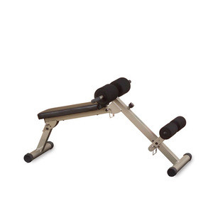 A gym bench on a white background displaying the Body Solid Best Fitness Ab Board Hyperextension - New and remanufactured gym equipment.
