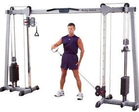 A man standing in front of a Body Solid Cable Crossover Functional Trainer - New.