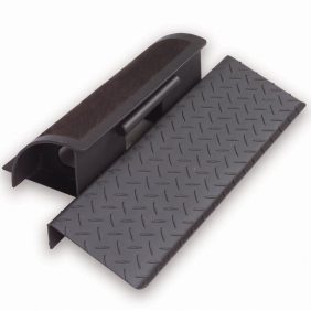 A new black plastic tray with a diamond pattern for the Body Solid Calf Squat Block - New.
