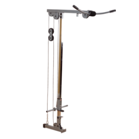 A new Body Solid Powerline Lat Attachment - New exercise machine with black background.