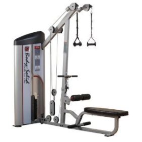 A new Body Solid Pro Clubline Series II Lat Pull/Row - New gym machine with a bench and pulleys.