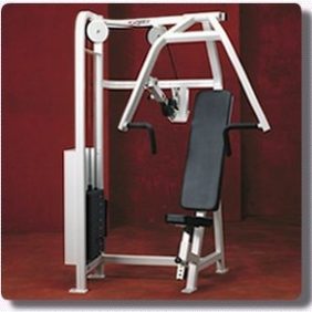 A new Cybex VR Chest Press - Remanufactured with a bench and a pulley.