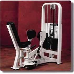 A **Cybex VR2 Selectorized Abductor - Remanufactured** gym machine with a black and white seat.