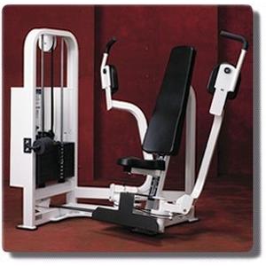A new Cybex VR2 Selectorized Fly - Remanufactured gym machine with a bench and a pulley.