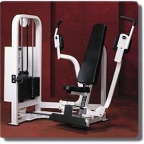 New Cybex VR2 Selectorized Pec Dec Fly - Remanufactured gym machine with a bench and a pulley.