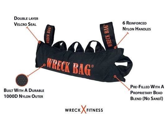 A picture of a new Wreck Bag XT 35lb with the words 'wreck bag' on it.