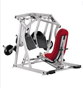 A new Hammer Strength Plate Loaded Iso-Lateral Leg Press - Remanufactured on a white background.