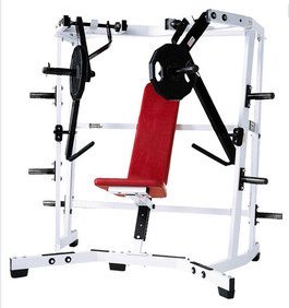 A Hammer Strength Plate Loaded Iso-Lateral Wide Chest - Remanufactured with a red seat, available in new and remanufactured options.