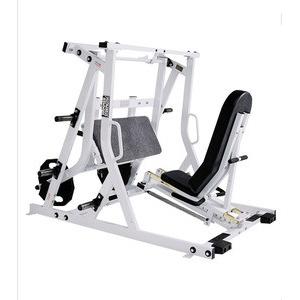 A new Hammer Strength Plate Loaded Leg Press - Remanufactured on a white background.