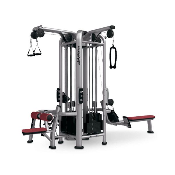 New Life Fitness 4 Station Jungle Gym- Remanufactured with a bench and a pulley.