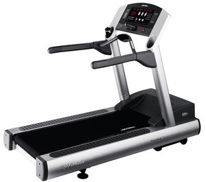 A new Life Fitness 95Ti Treadmill - Serviced and remanufactured gym equipment on a white background.