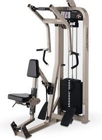 A new Life Fitness Pro 2 Seated Row - Remanufactured with a bench and a pulley.