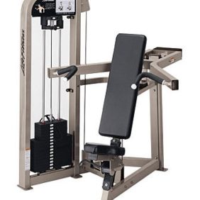 A new Life Fitness Pro 2 Shoulder Press - Remanufactured machine on a white background.