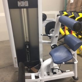 A Life Fitness Signature Back Extension Cleaned and Serviced in a warehouse.