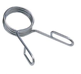 A metal spring on a white background, featuring Olympic Weight Collars.