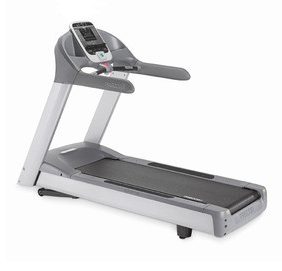 A new Precor C966i Experience Treadmill - Remanufactured on a white background.