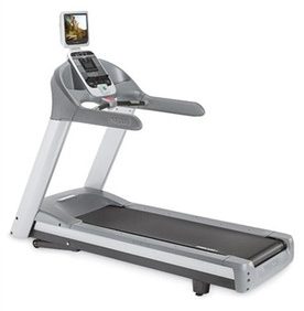 A new Precor 966i Experience Treadmill w/TV - Remanufactured on a white background.