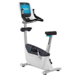 The remanufactured Precor UBK 885 Upright Bike with P80 Console features an adjustable seat and handlebars, offering the perfect setup for indoor cycling workouts.