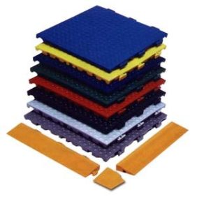 A stack of Reflex Tiles, showcasing a mix of new and remanufactured gym equipment.