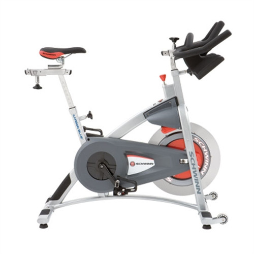 A new Schwinn AC Performance Plus w/Carbon Blue Indoor Cycle Bike - Serviced on a white background.