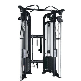 A {Life Fitness Signature Dual Adjustable Pulley/ Functional Trainer - Remanufactured} gym machine with two handles and a pulley.