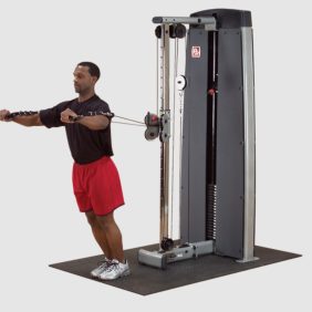 A man is using a new Body Solid DPCC-SF Pro Dual Cable Column Machine.
