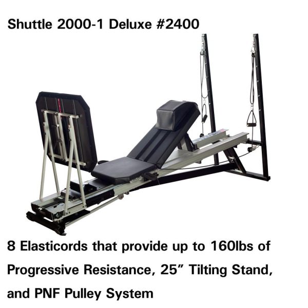 The Shuttle 2000-1 Deluxe - New, a new exercise machine, is shown with remanufactured gym equipment.