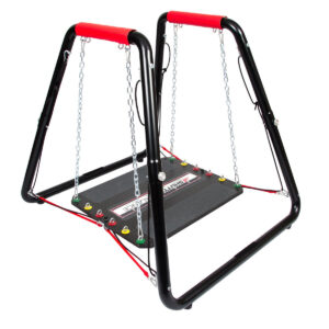 A black and red Shuttle Balance Standard - New amidst a sea of white, creating a modern and vibrant playground.