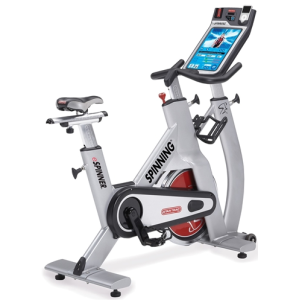 A Star Trac eSpinner - Serviced spinning bike with an ipad on it.