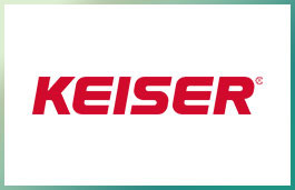 Kieser logo on a green background featuring new gym equipment. Keiser logo
