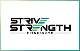 A logo for a gym specializing in New & Remanufactured Gym Equipment. Strive logo