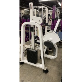 In a Fitness Plus gym setting, an Icarian Angled Seated Calf machine stands ready with its stack of weights.