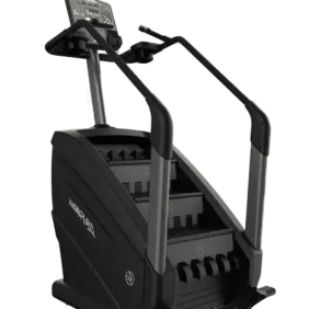 The Life Fitness Pro 2 8 Stack - Serviced features digital controls and sturdy handrails, all set against a crisp white background.